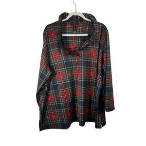 Ali Miles Tartan Plaid Blouse Ruffle Neck Holiday Jersey Stretch Womens Plus 2x
